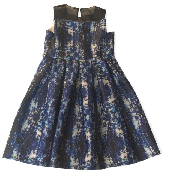 Pippa & Julie Blue Galaxy Print Dress with Illusion Neckline and lining size 12 - Picture 1 of 8